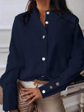 fashion women's clothing  autumn  solid color stand collar long sleeve shirt casual top versatile