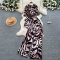 European style fashion print set - women's summer chic: tie-waist asymmetrical blouse & high-waisted wide-leg straight pants