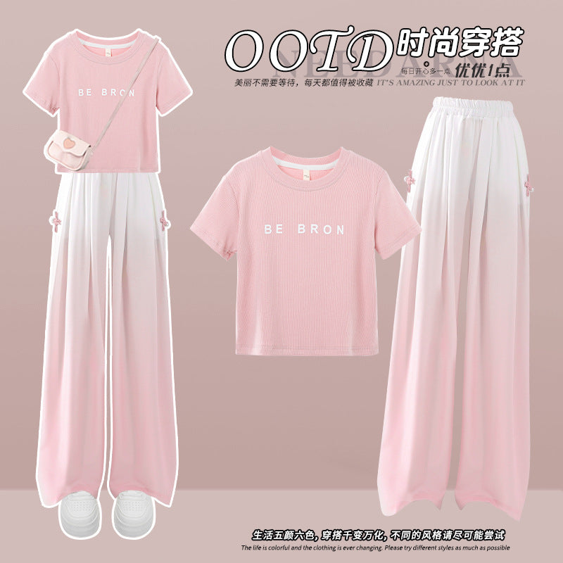Dopamine dressing set: women's summer  new arrival - casual, stylish, and sporty two-piece short sleeve outfit