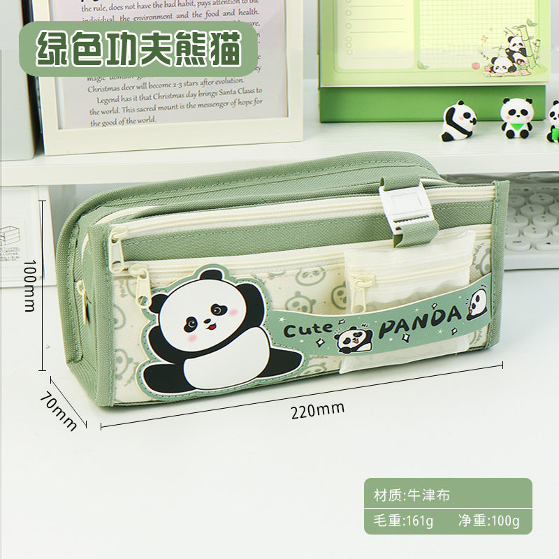 Cross-border panda pencil bag large capacity ins high value cute pencil case multi-layer stationery box primary school students stationery bag