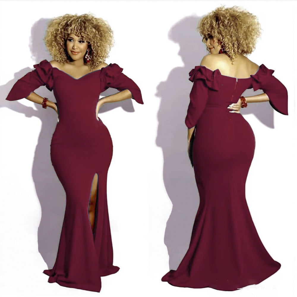 European and american export african women's evening gown elegant long one-shoulder mermaid host dress long skirt