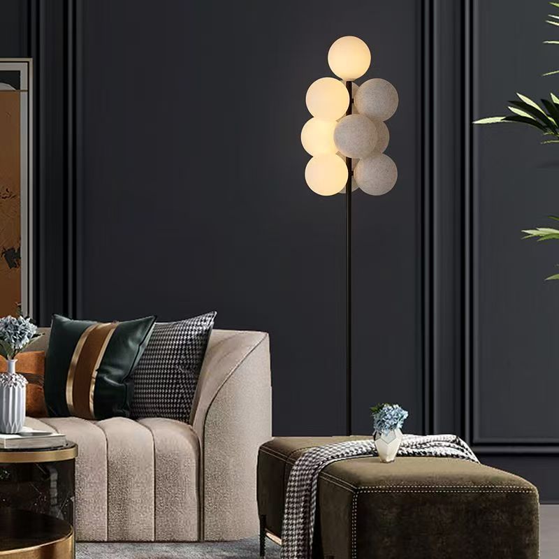 Nordic grape floor lamp - stylish and luxurious ambient lighting for living room, sofa side, bedroom bedside, with flocked globe shade