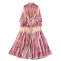 early spring new design: unique stand collar lantern sleeve printed dress - loose fit, slimming, flowy maxi dress