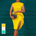 D246 in-stock   summer new arrival solid color ruched ruffle slit bodycon professional european and american style dress