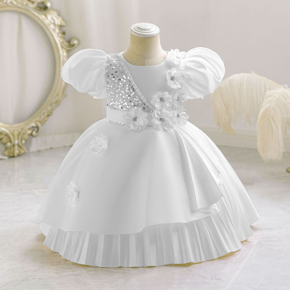 New in stock sequin floral kids' dress - princess style runway dress for girls