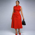 European and american cross-border women's clothing:  summer new arrival - elegant commute style, lapel collar, button-down, tie-waist, midi dress