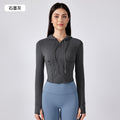New women's outdoor sports & fitness apparel: slim-fit, short yoga jacket with hood and drawstring – daw184