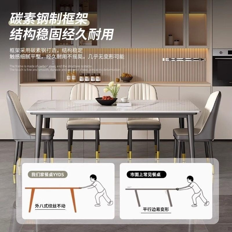 Rock slab dining table and chair combination rectangular for home small apartment medieval style modern casual rental house dining table