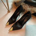Xd huizhou autumn new patent leather flats wool flats black stiletto heel european and american fashion elegant metal pointed toe
