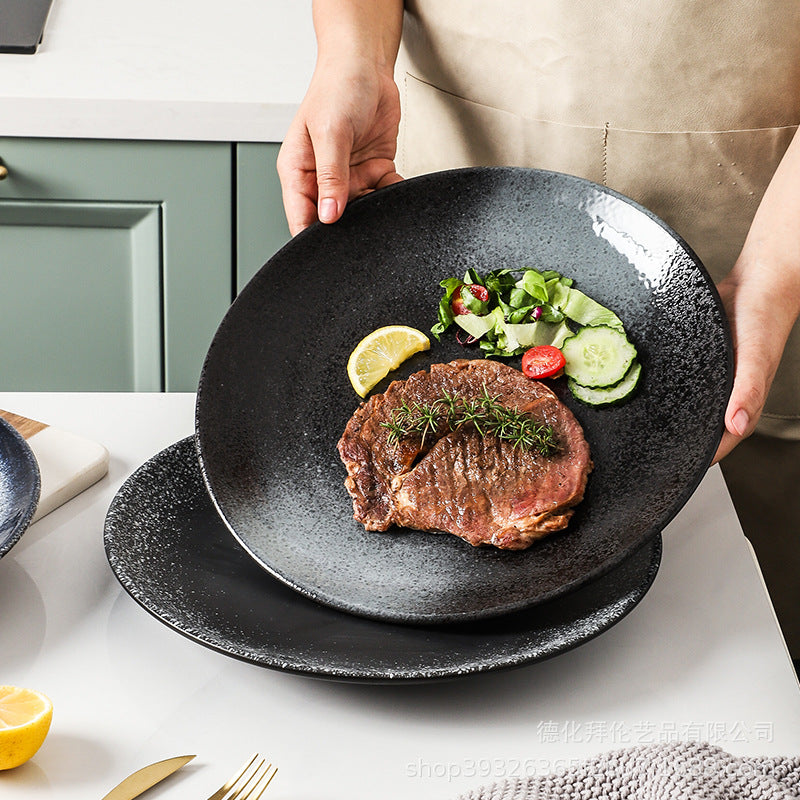 Japanese-style trendy ceramic steak plate - round dinner plate, western food plate, hotel-sized flat plate