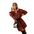Aliexpress fall/winter new arrival: single-breasted mid-length tie-front long sleeve plaid shirt dress