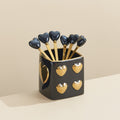 Luxury nordic-style heart-shaped ceramic utensil holder with stainless steel fruit tea spoons – perfect for afternoon tea and dessert forks