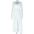 European and american style elegant women's solid color pleated a-line dress v-neck short sleeve slim fit backless maxi dress banquet gown