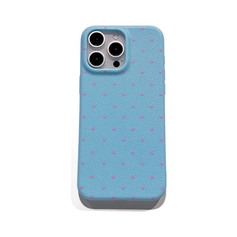 Leather pattern suitable for apple 16pro polka dot mobile phone case iphone12/15 anti-fall soft case simple protective cover 13