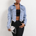 39-35705# cross-border fashionexport women's ins casual loose ripped long-sleeved short denim jacket