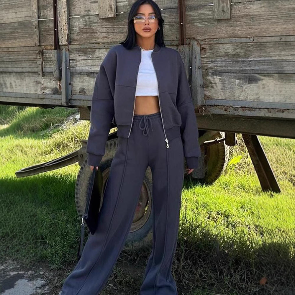 European and American casual suit American autumn and winter cardigan sports women's clothing fashion street style long-sleeved jacket trousers two-piece set