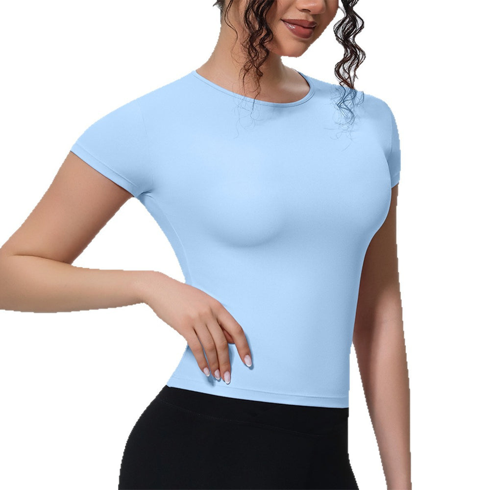 new arrival sports nude waist silm short-sleeved breathable yoga clothes t-shirt running training fitness tops for women