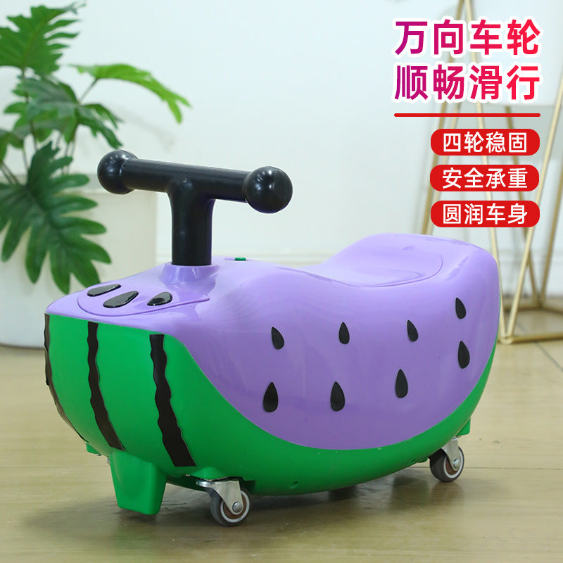 New watermelon children's scooter universal wheel music light peanut car anti-rollover toddler yo twist car