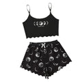 New moon child eclipse letter print cami and shorts two-piece women's loungewear set