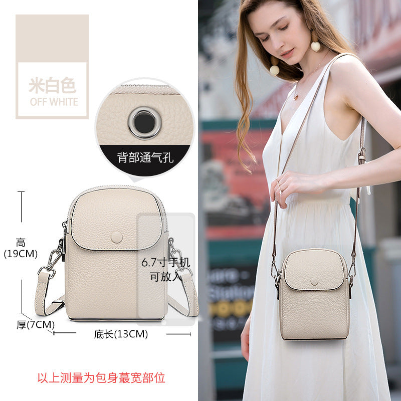 Simple leather large capacity mobile phone bag women 2025 lightweight cowhide shoulder bag soft leather premium mini messenger bag