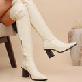 white petites thick high heels over-the-knee long skinny boots plus size leg cover thin legs calf knee high women's boots