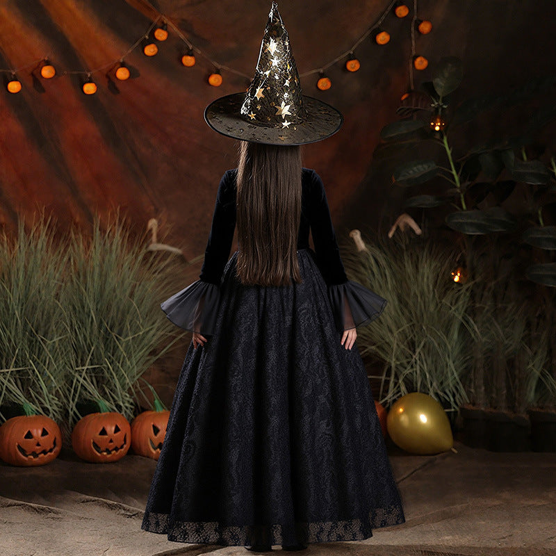 Halloween children's costume drama performance mesh witch cloak witch cross-border clothing girls' witch dress