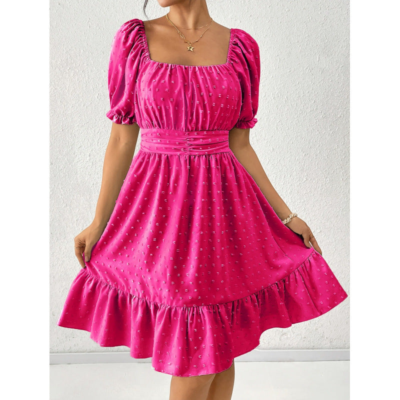 code new arrival  women's elegance casual square neck dress back strap cut out