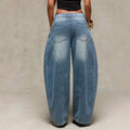 Fashionjeans women's diagonal placket deconstructed patchwork wide-leg pants exportniche stylesense of designloose denim women's pants