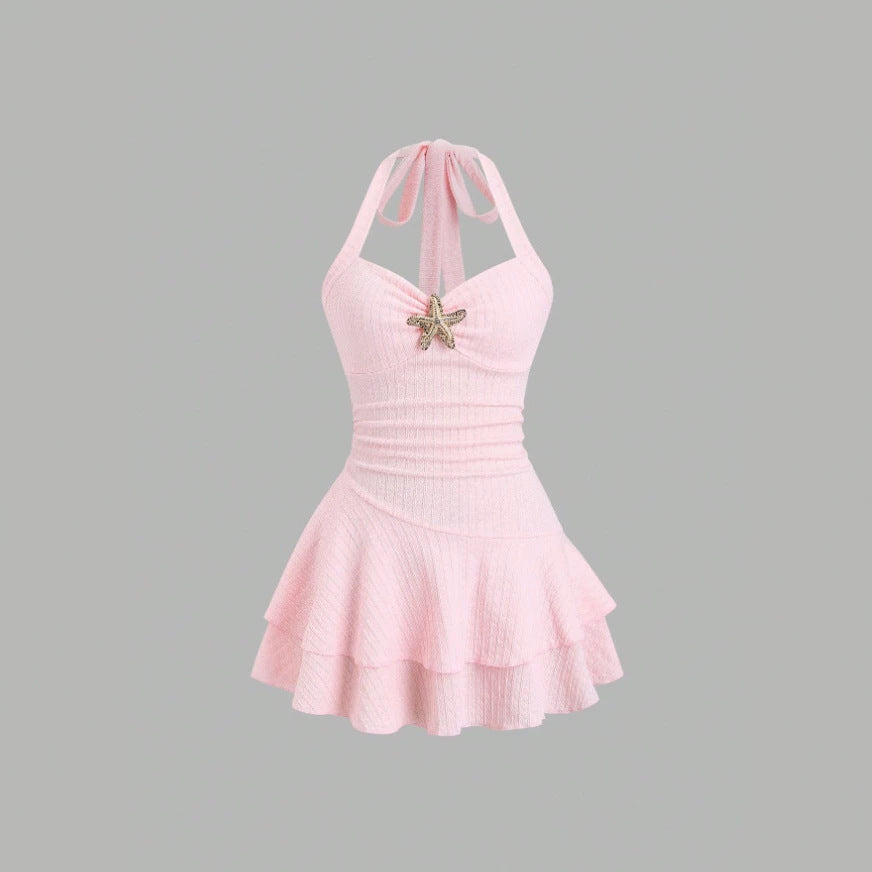 Amazon cross-border cut outbacklesshalternew arrivalshortsilmdress for women