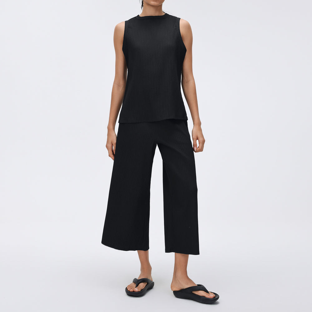 Women's casual activewear set: round neck sleeveless sports tank top & loose fit wide leg pants - perfect for tennis, yoga & more!
