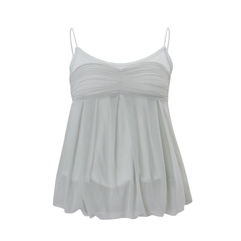 European and american women's clothing  summer new arrival: pure & sultry design, mesh paneling, unique street style, spicy girl cami top