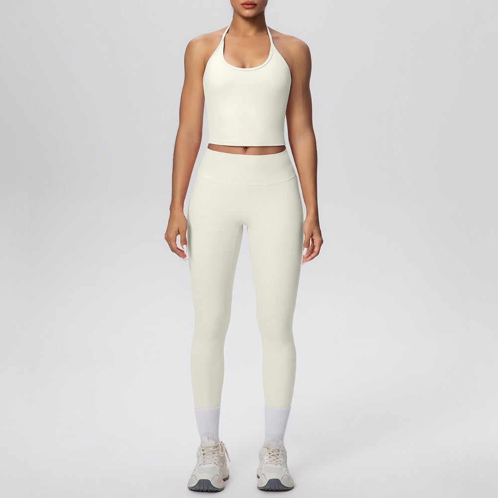 Strappy tank top high-waisted butt-lifting tight yoga set - quick-dry activewear for outdoor leisure, running, and fitness