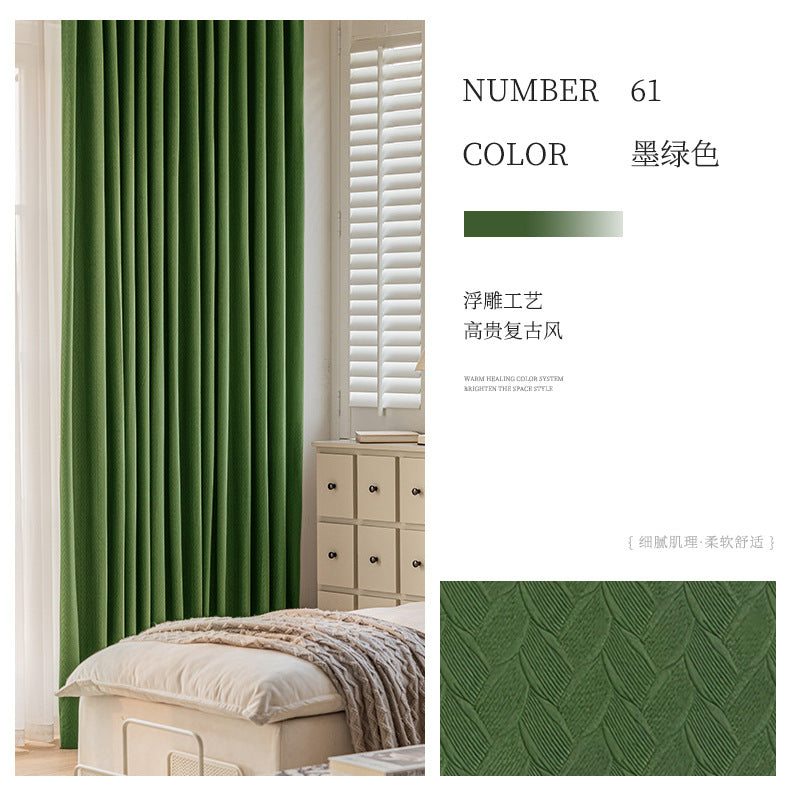 French retro green wheat ear velvet blackout curtains for living room and bedroom, thickened curtain fabric, shaoxing curtain wholesale