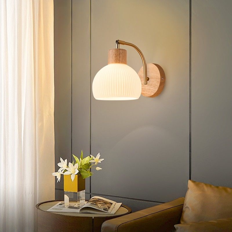 Walnut wall lamp - nordic style pull chain switch, natural wood finish, rotatable, modern minimalist solid wood bedside lamp for bedroom and living room