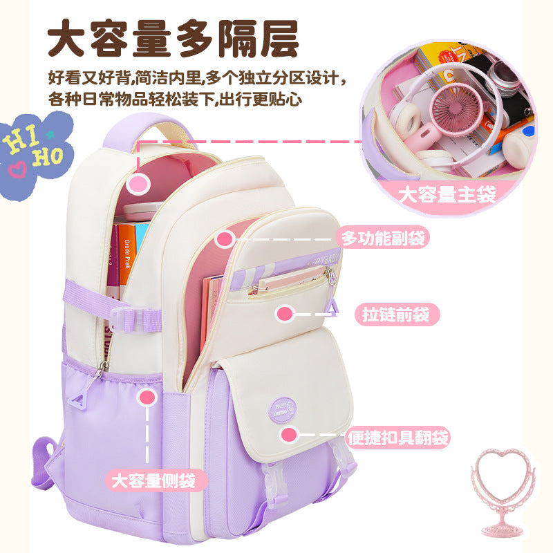 2024 cuhk student backpack - minimalist canvas bag, large capacity backpack for junior high and college girls, spine-protecting, lightweight, campus style