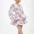 summer new women's clothing  cross-border fashion v-neck printed ruffle hem french dress