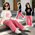 Girls'  summer new arrival: trendy two-piece set - fashionable activewear outfit for girls, featuring a short-sleeve top and casual pants