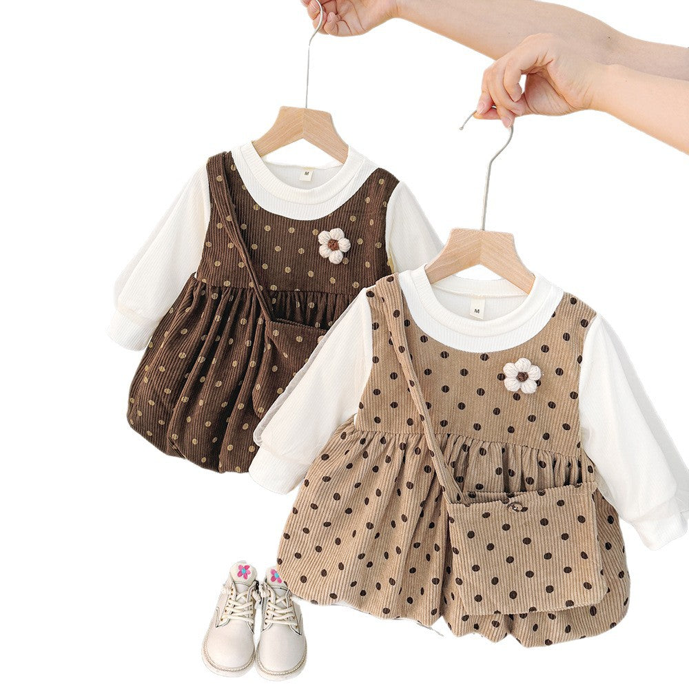 New arrival baby girl spring long sleeves fake suspender skirt girldress spring autum little princess style spring & fall skirt