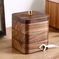 High-end walnut floss storage box multi-layer cotton swab box for home toothpick cotton swab box dust-proof creative solid wood box
