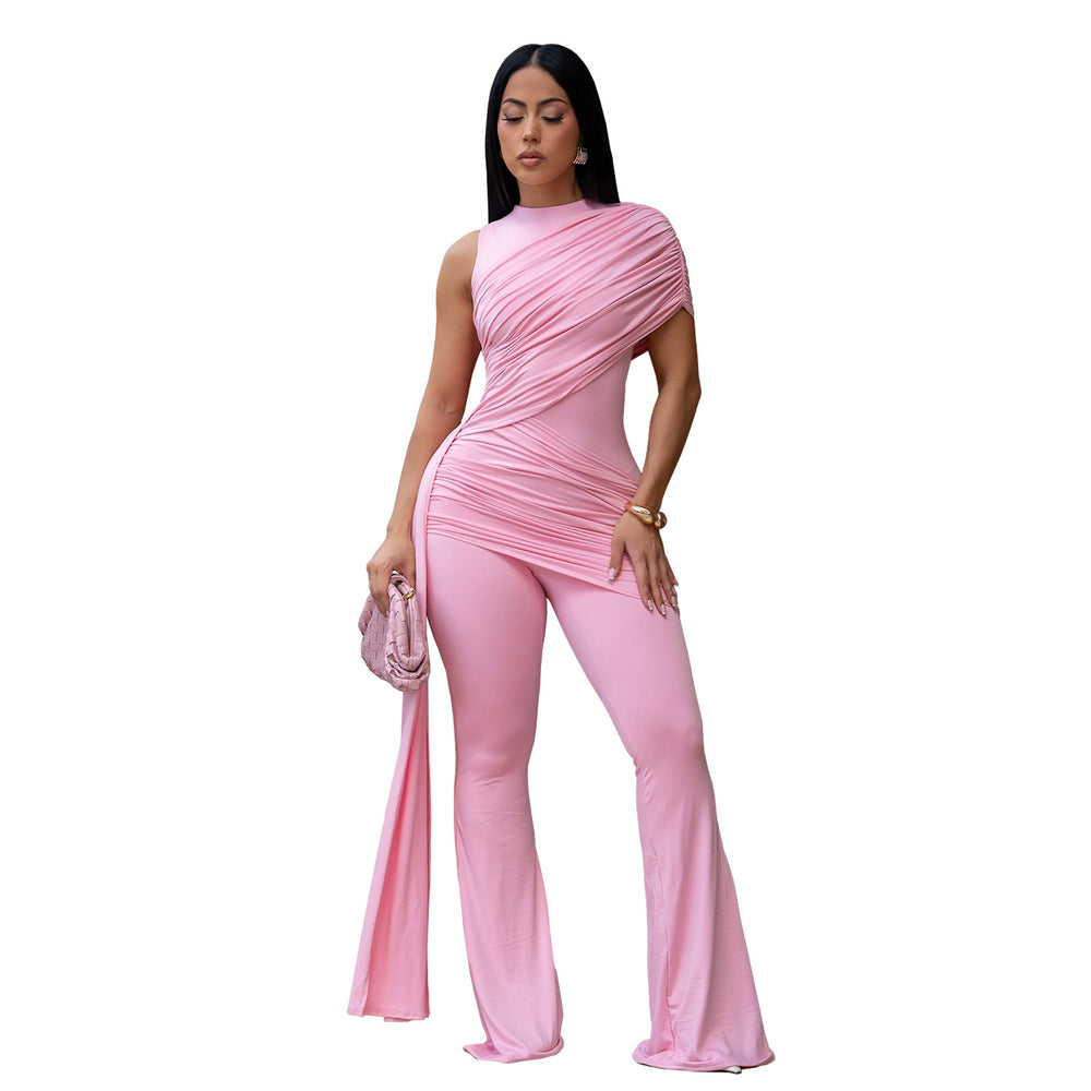 C7700 cross-border   fashion women's elegant bodycon jumpsuit with ruffled detail