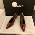 Gentle high heels women's stiletto heels 2025autumnew arrival pointed toe one-piece buckle toe sandals patent leather back empty flats