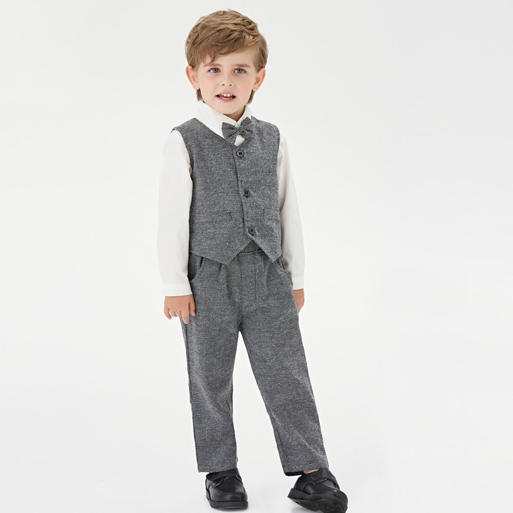 Kids' vest set: long-sleeve shirt suit for boys - gentleman's formal wear, perfect for first birthday celebrations. customization available directly from the manufacturer