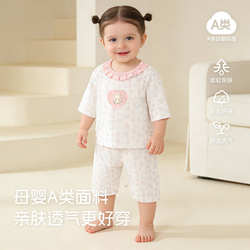 Baby pajamas modal cotton thin style kids' loungewear summer boys' and girls' three-quarter sleeve air conditioning suit two-piece set