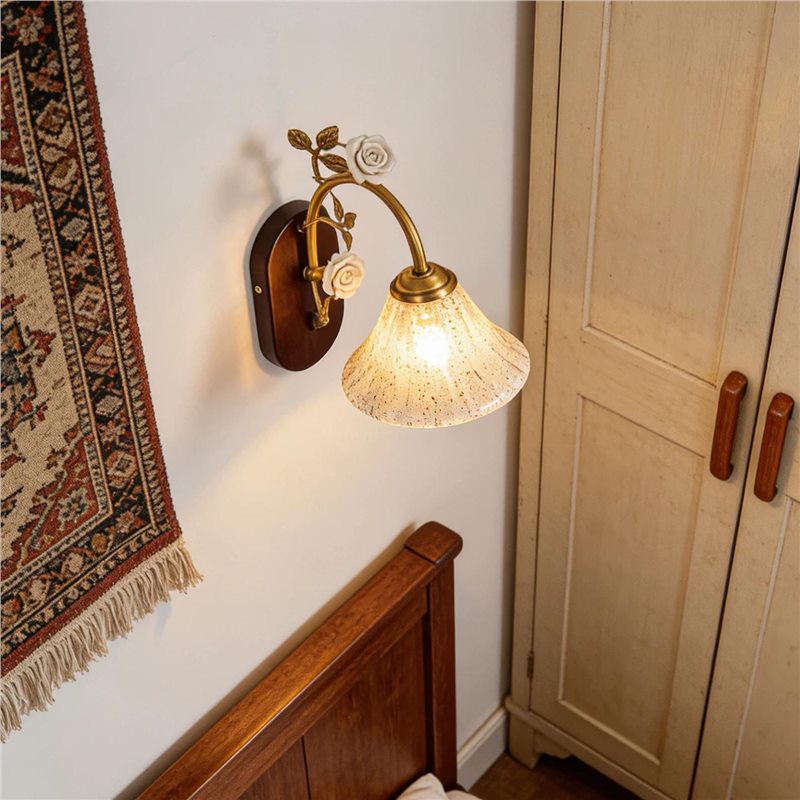 Nordic french retro pastoral style bedroom bedside wall lamp minimalist ceramic flower corridor aisle light