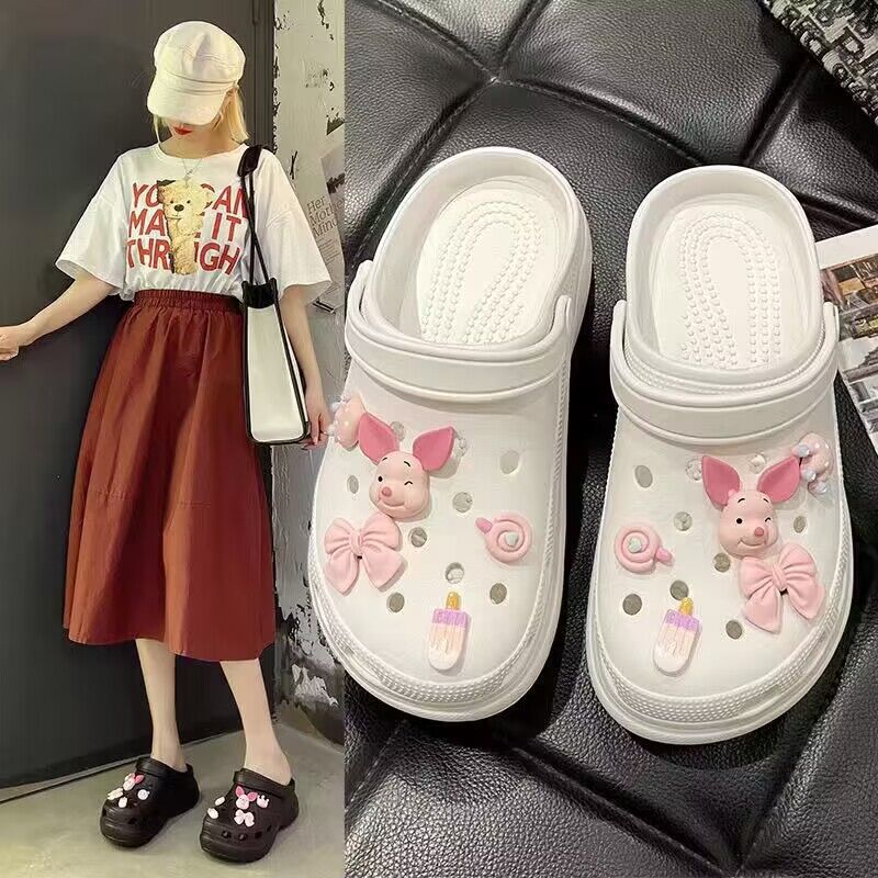 Crocs women's ins trendy summer thick sole high heels nurse baotou half drag cute outwear stepping on shit feeling beach sandals