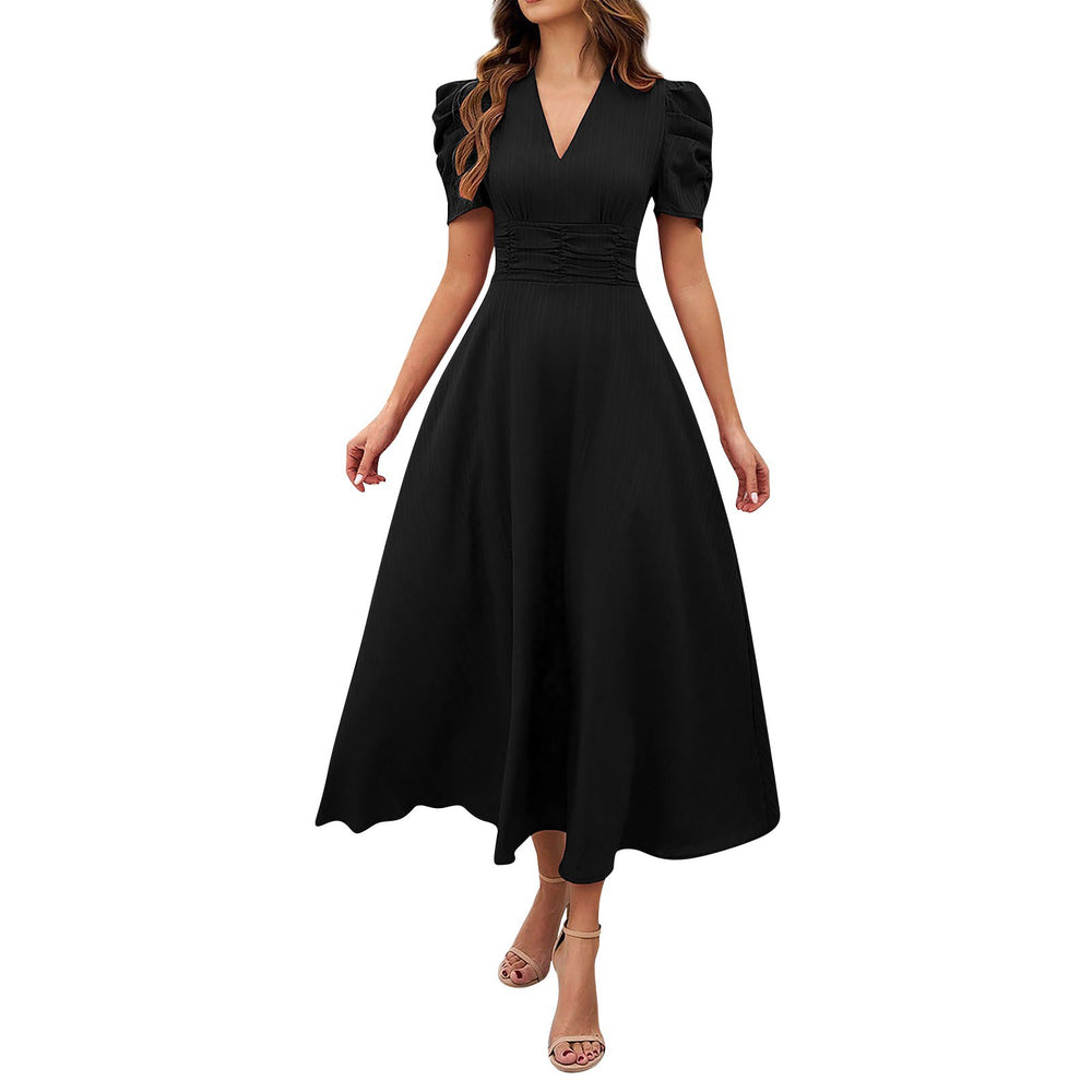 spring/summer cross-border  women's fashion high-waisted solid color slim-fit short-sleeve dress