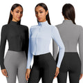 Jinke cross-border yoga outwearshortlong sleeves waist tight tops zipper stand collar sports fitness women