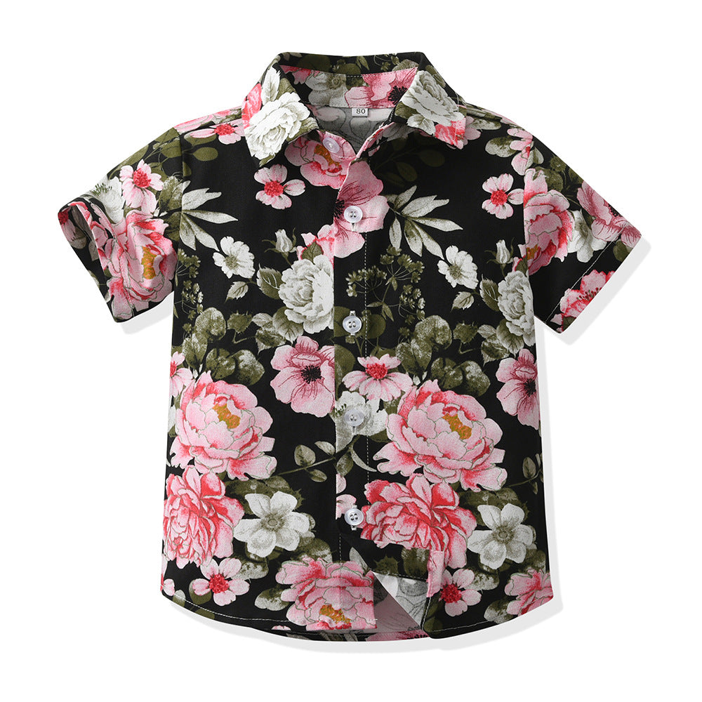 children's clothing, new boys' short-sleeved shirts, vacation beach style floral shirts, boys' short-sleeved shirts, children's shirts for boys, summer