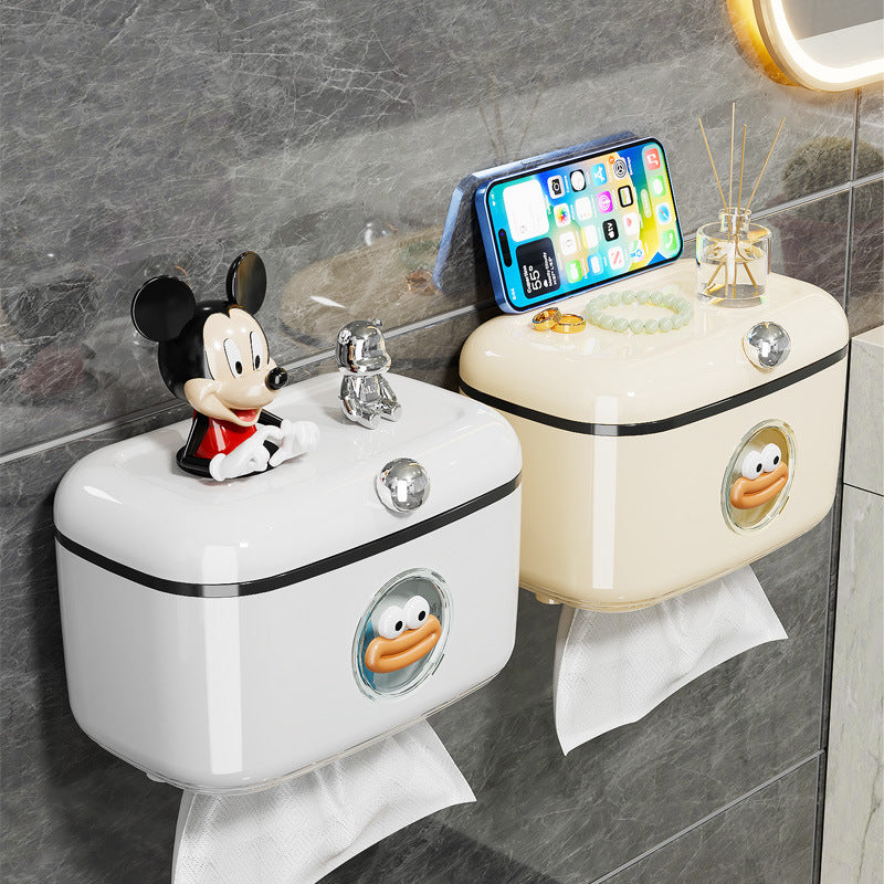 Bathroom sliding lid tissue box wall-mounted multi-functional towel storage rack punch-free waterproof roll paper storage box