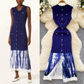 Design gradient tie-dye knit dress -  summer new arrival: elegant and chic single-breasted round neck sleeveless dress
